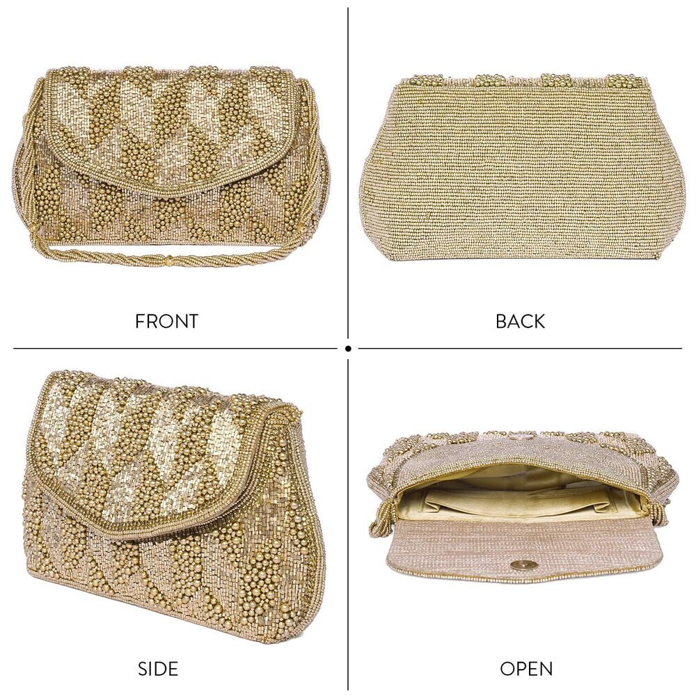 9150 Golden Clutch Purses Handmade Evening Sling Handbag Stylish Bridal - Picture 5 of 9